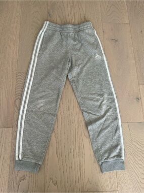 adidas Gray Kids Jogger Sweatpants with White 3-Stripes
